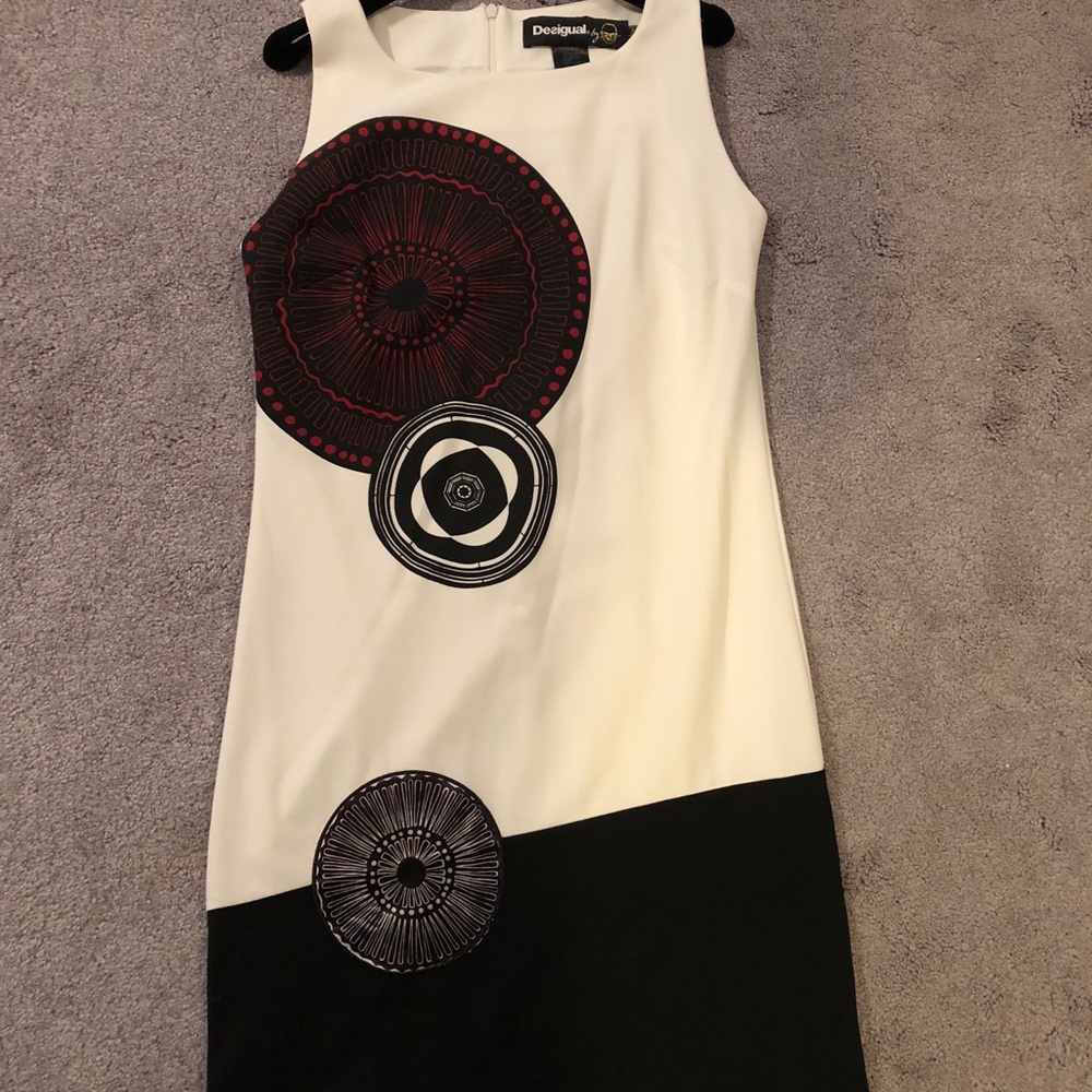 Desigual sleeveless white dress with black bottom